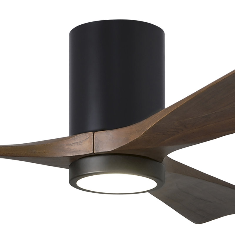 42" Irene 3-Blade Hugger Ceiling Fan with Wall Remote and Light Kit, Matte Black, 42", Walnut