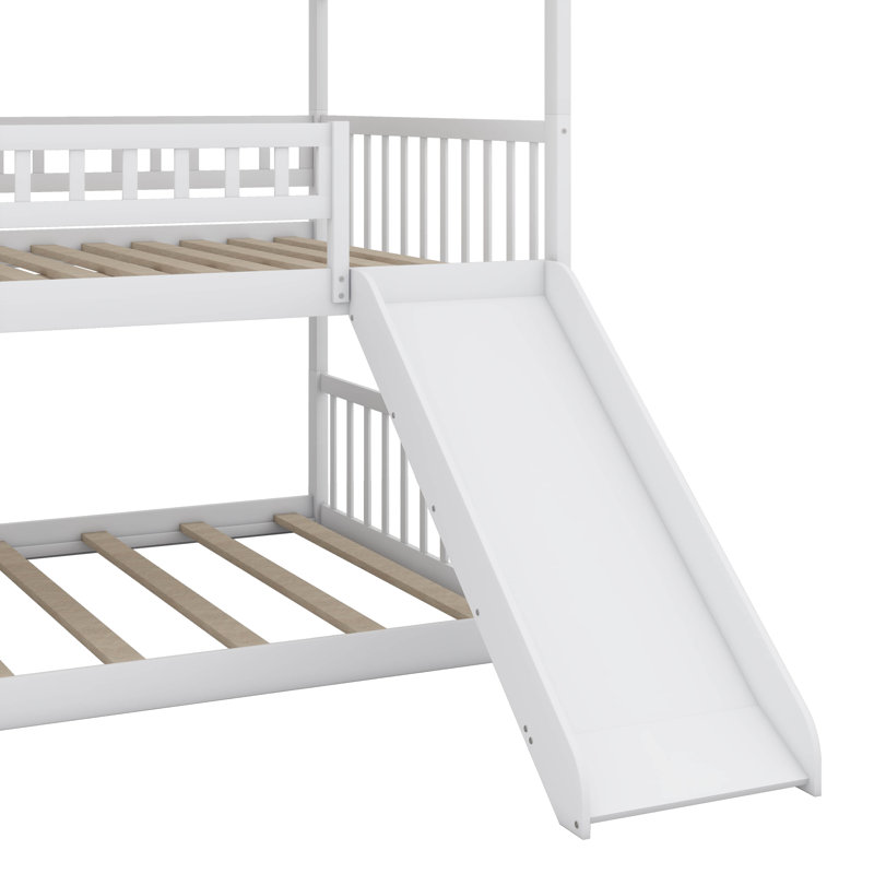 Triple lit double avec échelle intégrée, barrières de sécurité et glissade, Blanc