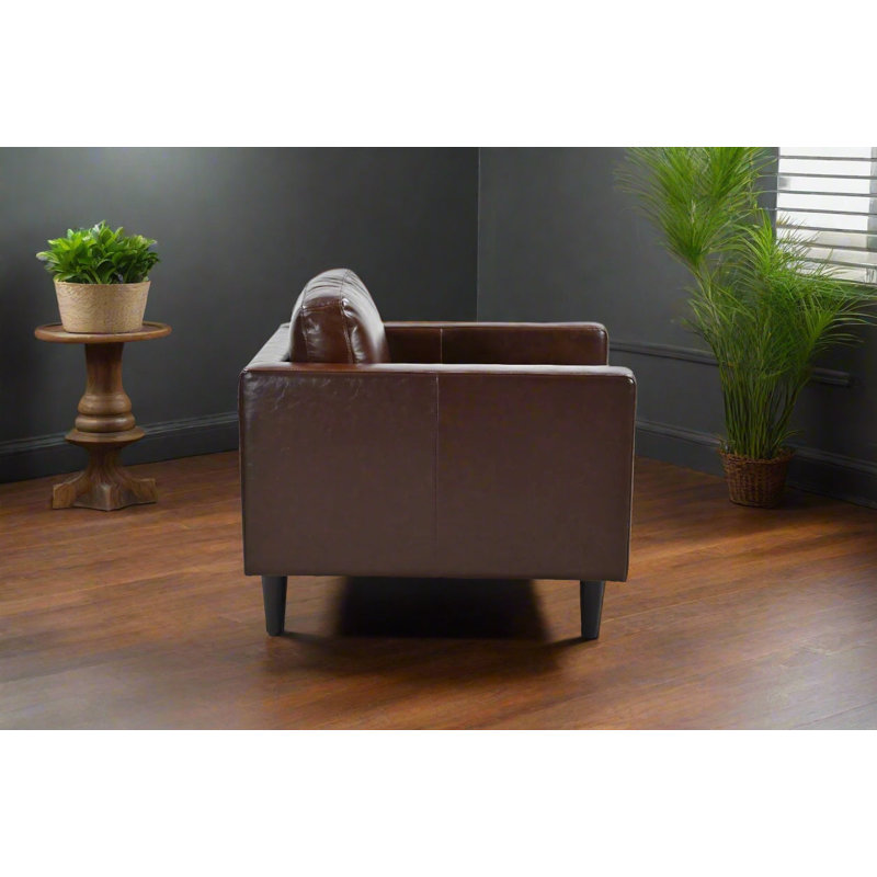 Chaise avec accoudoirs en cuir Philippe, Cuir véritable brun