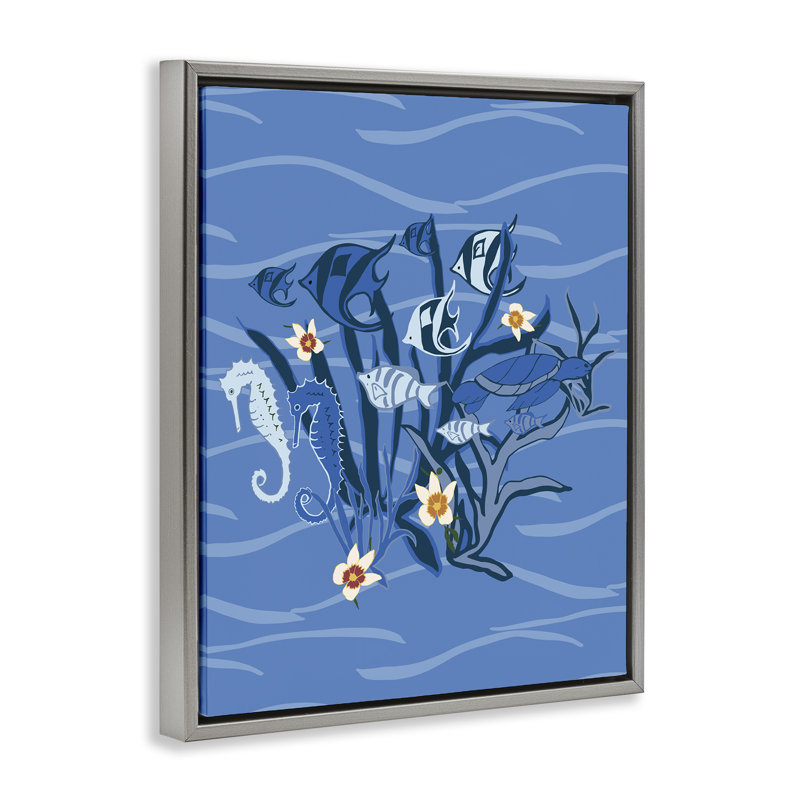  Art mural bleu sur toile de créatures sous-marines bleues par Michelle Ingari Designs, H 21 po x l 17 po