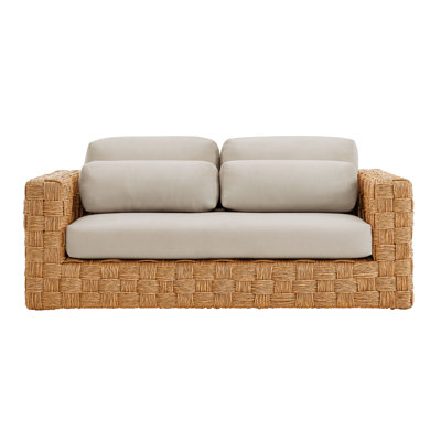 Thames Outdoor Patio Wicker Outdoor Patio Rattan Loveseat In Natural Light Gray by Modway