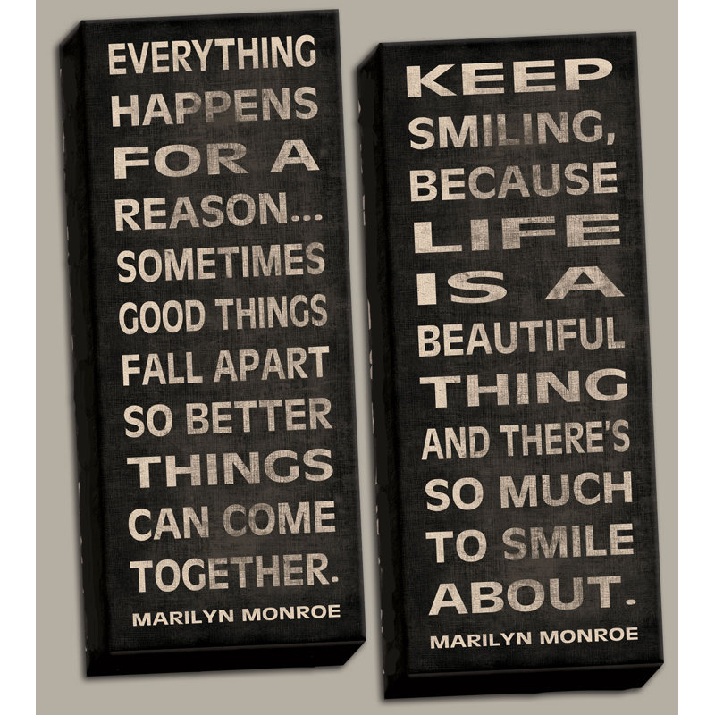 "Tout arrive pour une raison et continue de sourire" par Harbick, ensemble de 2 reproductions d'art sur toile, Toile tendue