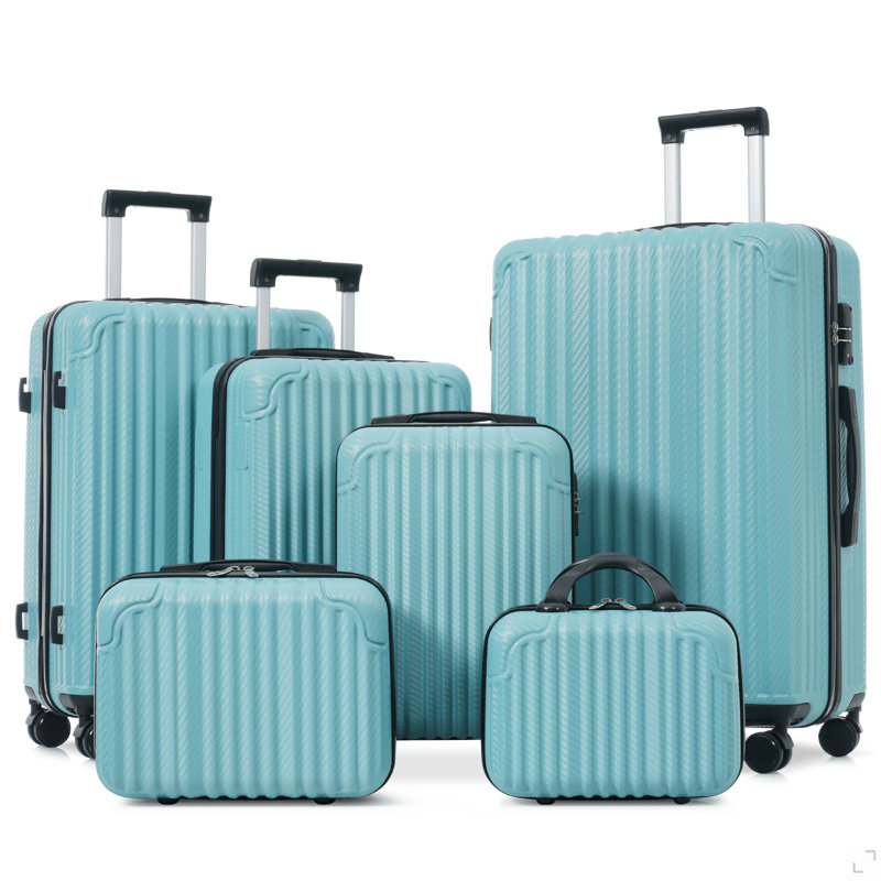 Ensemble 6 pièces de bagage, valise rigide en ABS avec roues pivotantes, verrou TSA, crochets latéraux, bagage à main léger et bagage à main