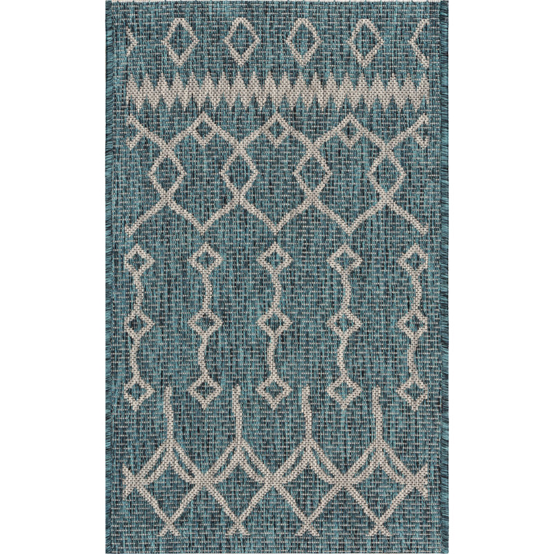 Salter Geometric Durable Performance Ultra-low Flatweave Outdoor Area Rug, Rectangle 3' x 5'