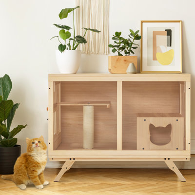 Vannatta 30.7'' H Wooden Cat House Condos Indoor with Scratching Post and Escape Door