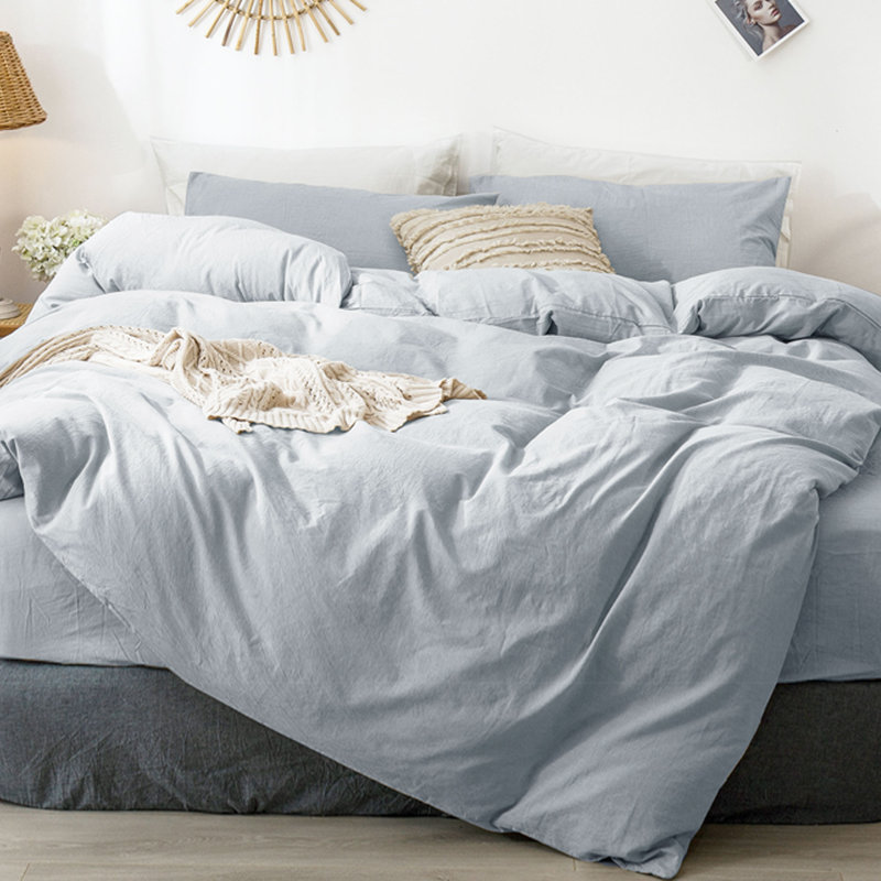 Oversized King Cornflower Blue Cotton Duvet Cover Set