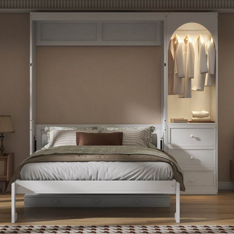 Lit escamotable Queen Size avec rangement, lumière DEL et 3 tiroirs