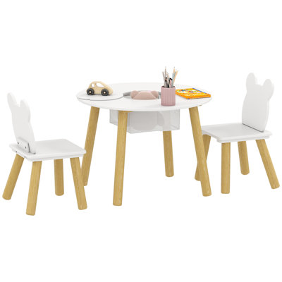 AIYAPLAY Wooden 3 Pieces Toddler Table and Chair Set 3-6 Years White