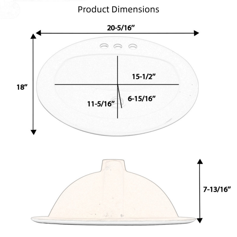 Lavabo de salle de bain encastré en céramique blanche 20,3 po, 3 trous, trop-plein, robinet central 4 po prêt pour le robinet