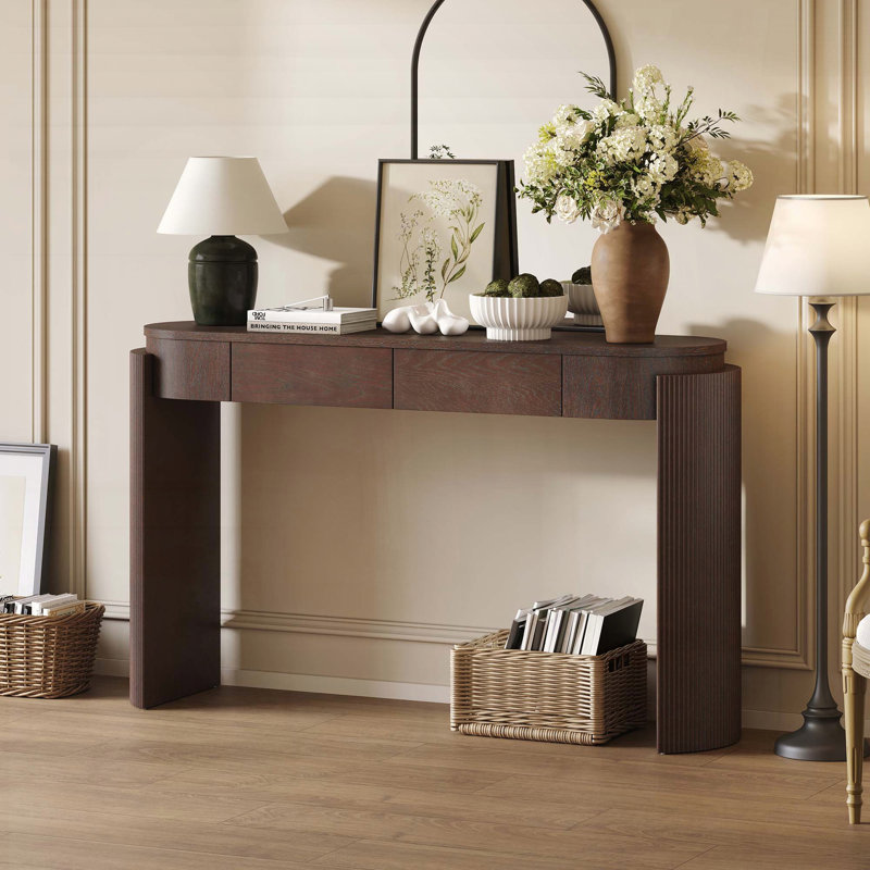 Console de ferme moderne de 60 pouces avec bord en cascade, 2 tiroirs dissimulés - noir