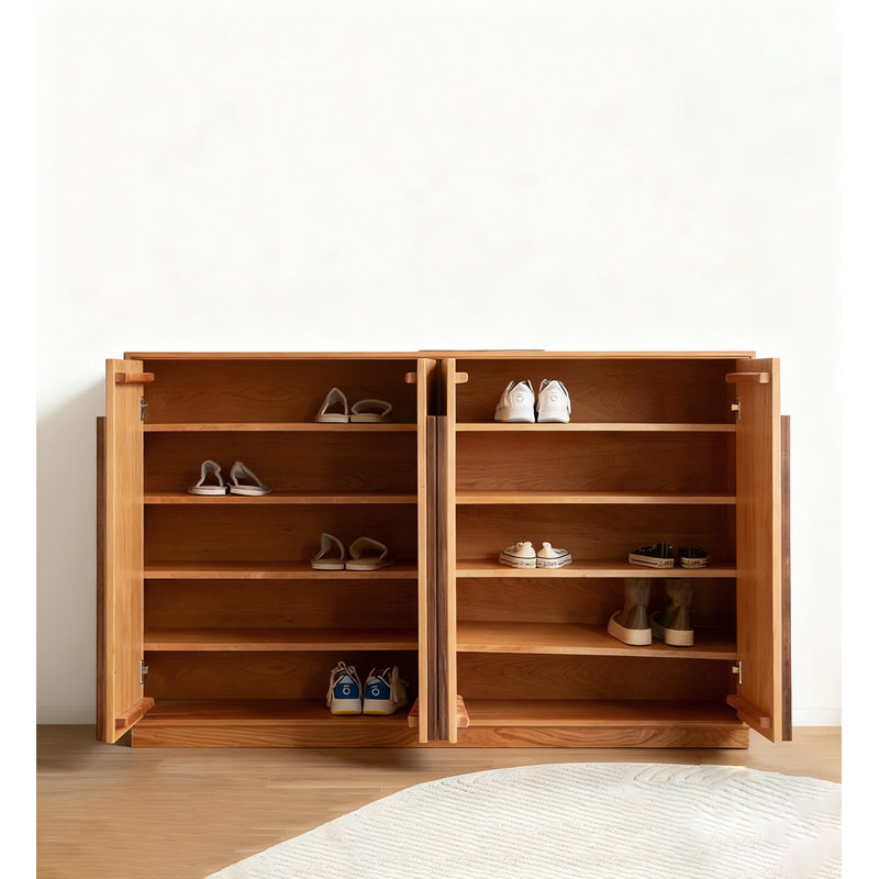 Range-chaussures multifonctionnel en bois de cerisier Nordic, Bois jaune moyen