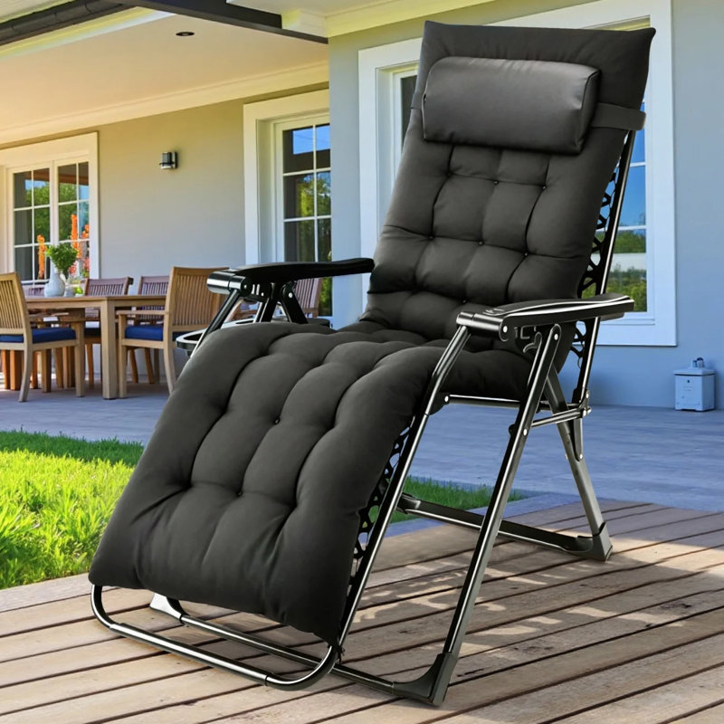 Zero Gravity Chair Recliner Lounge Chair with Removable Cushion & Cup Holder Portable Folding Recliner, Black