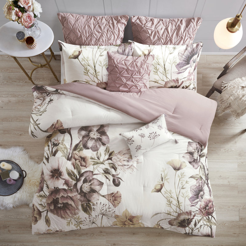 Édredon très grand - 8 pièces avec imprimé et bourre en coton pour chambre décorative brodée et coussins romantique