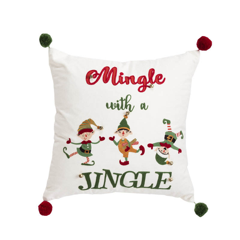 Ivory and Multicolor Embroidered Cotton Holiday Throw Pillow