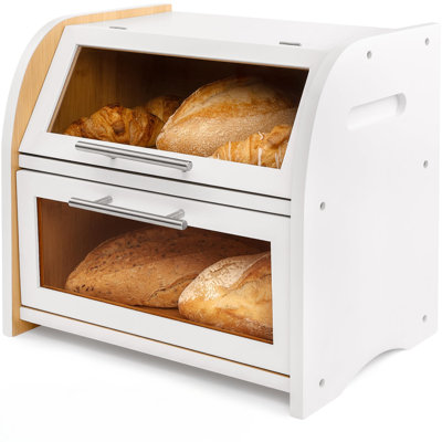 Arise Stylish Bamboo Bread Box For Kitchen Countertop, Extra Large 2-Shelf Wooden Bread Storage Container With Clear Windows And Air Vents Keep Bread