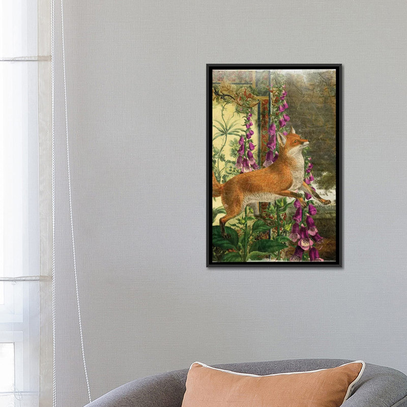 Whimsical Animals Series: Fox, impression sur toile tendue, H 26 po x l 18 po x P 1,5 po, Cadre noir