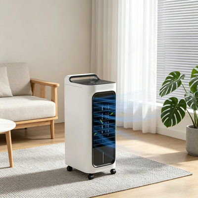 3 in 1 Portable Evaporative Cooler,Indoor,Outdoor,2647CFM Air Cooler with remote,Copper motor,1.3 Gal Water Tank & Scroll Casters,7H timer settings White