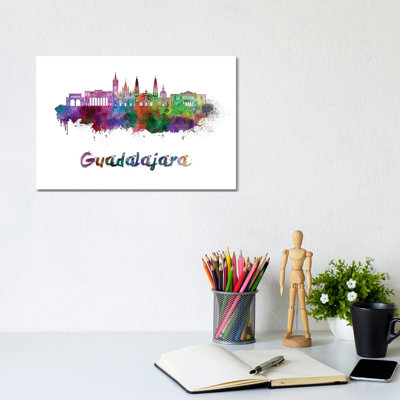 Guadalajara Mx Skyline In Watercolour by Paul Rommer - Wrapped Canvas Painting