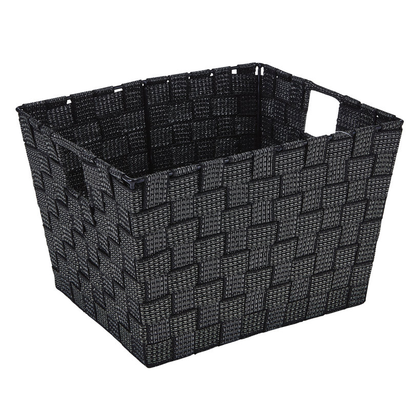Medium Black and Silver Polypropylene Rectangular Storage Basket