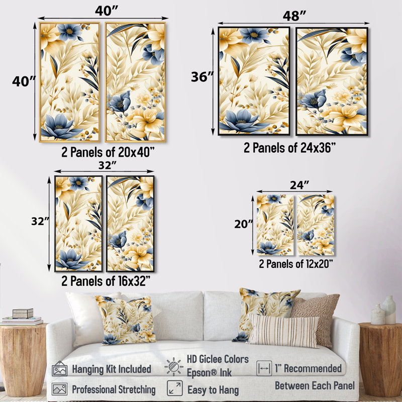 «Coastal Neutrals Flowers» - grand ensemble de 2 fleurs murales, H 20 po x l 24 po, Impression encadrée flottante, Brun