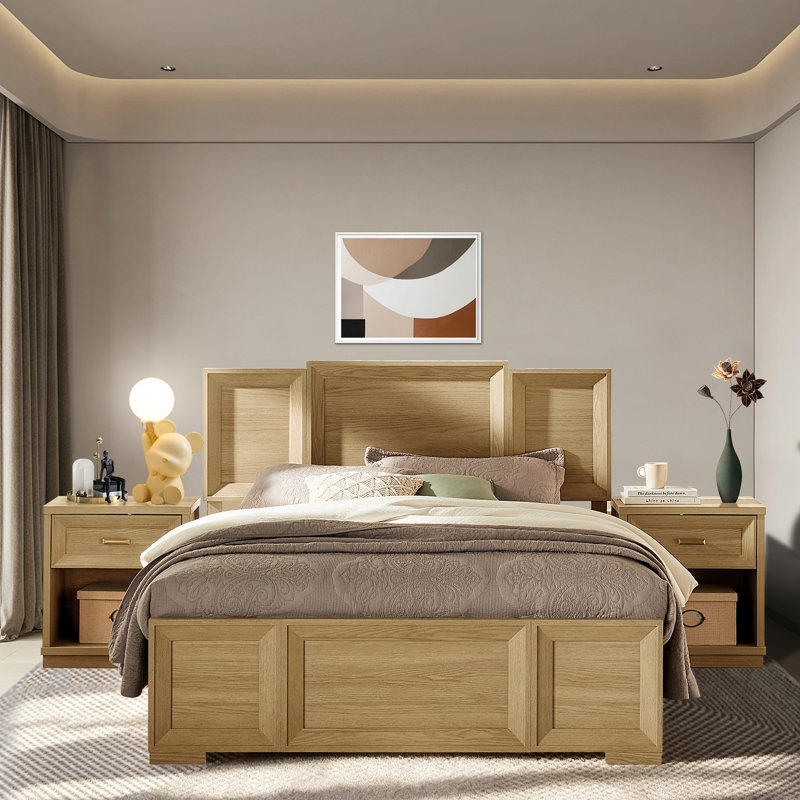 Structure de lit grand en bois Rylo, Grand lit, Naturel