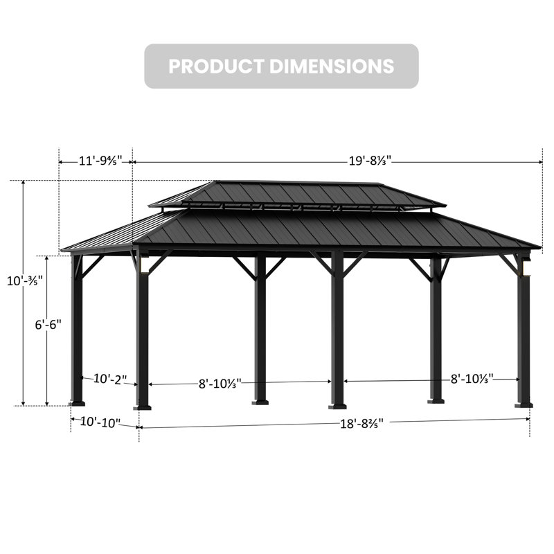 Hamilton 12 FT. x 20 FT. Hard Top Gazebo With Solar Self Powered LED Lights, Mosquito Netting And Canopy Hook, 20' W x 12' D