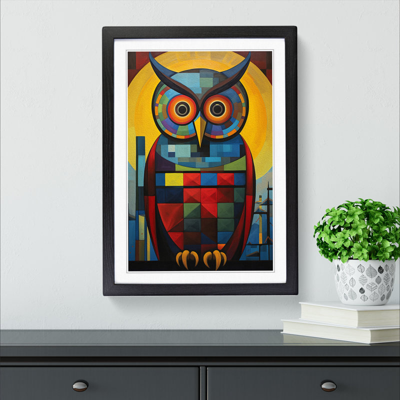 Owl Constructivism - Single Picture Frame Print on Wood, Black Framed, 64cm H x 46cm W x 2cm D