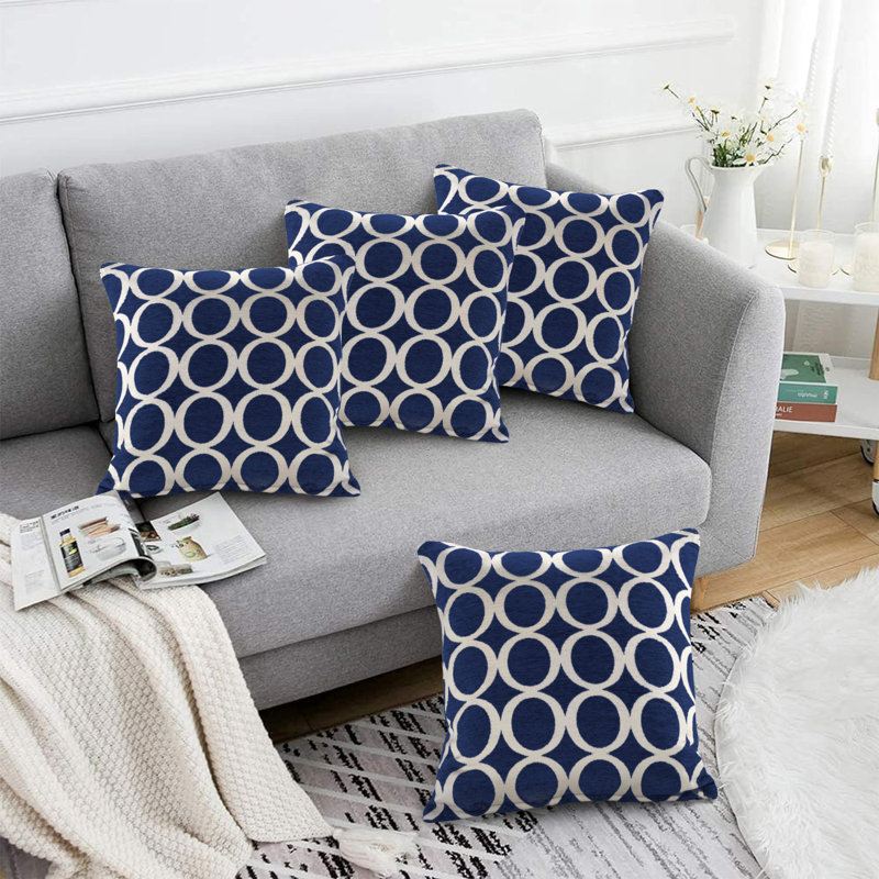 Broward Oh Geometric Cushion with Filling, 45cm H x 45cm W x 15cm D, Navy