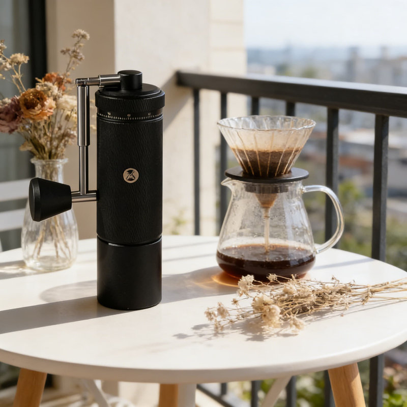 Manual Coffee Grinder With External Adjustment For Espresso, All-Metal Integrated Body, Folding Handle, And High-Precision Burrs