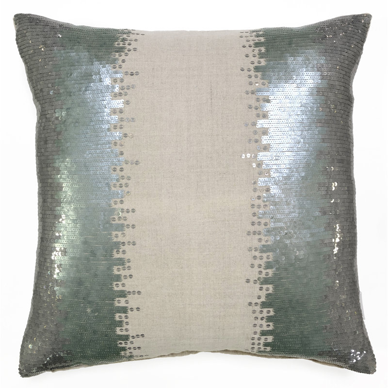 Sequined Linen Throw Pillow, Gray