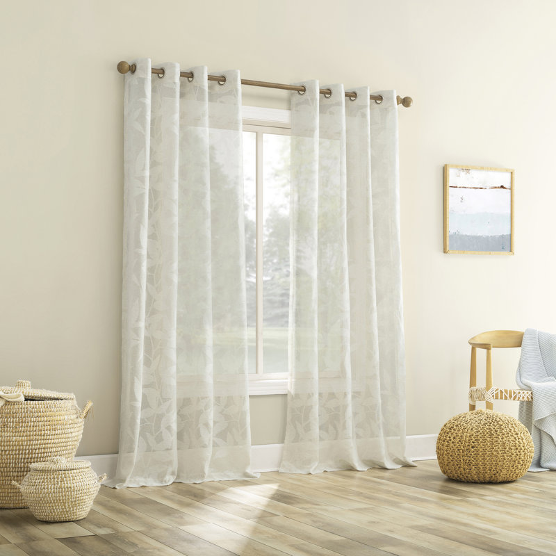 Nadia Textured Botanical Semi-Sheer Grommet Curtain Panel, Ivory, 52" W x 63" L