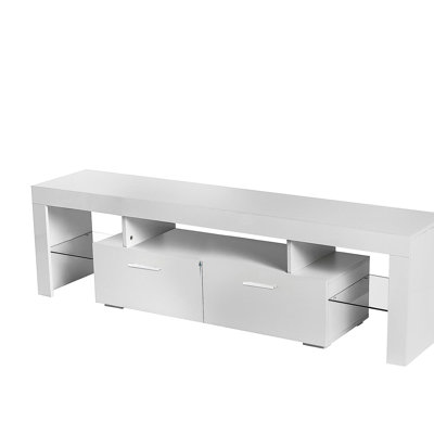FashionTVstand TV stand, entertainment center, TV stand, media cabinet, with LED light strip, light strip remote control, reinforced glass shelf, metal handle, can be placed in the living room, bedroom, white