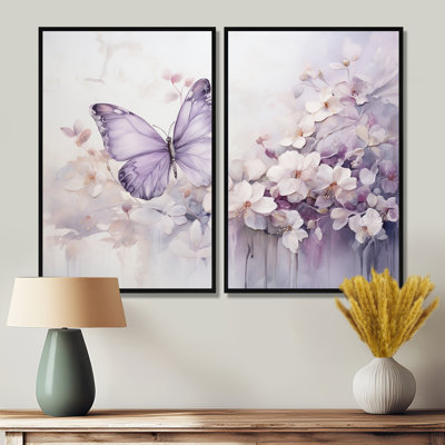Purple Butterfly Enchanted Flight II - Modern Canvas Prints Set Of 2
