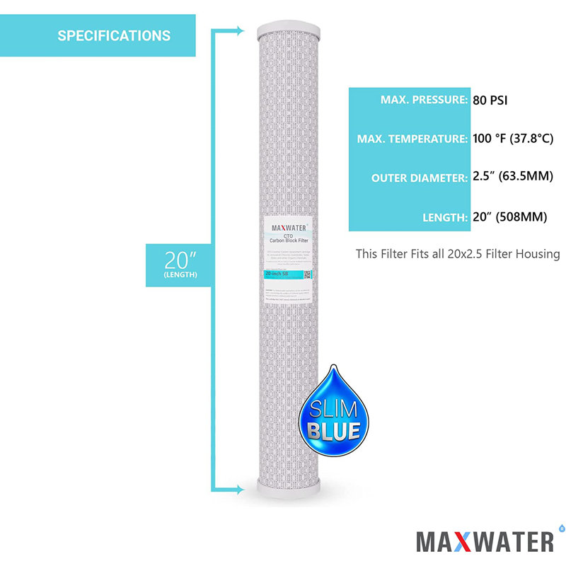Max Water 20 inch x 2.5 inch, CTO Carbon Reverse Osmosis Replacement Filter Cartridge