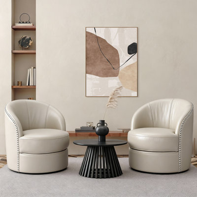 Fauteuil demi-tonneau pivotant en cuir véritable l 30 po