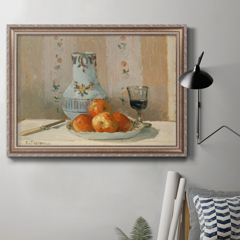Nature morte avec pommes et pichet - Peinture sur toile encadrée, H 16 po x l 20 po x P 2,5 po
