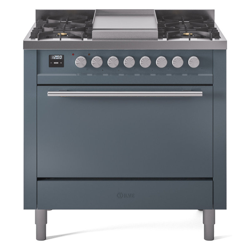  Cuisinière à double combustible 36 po ILVE Professional Plus II, 6 brûleurs scellés, plaque chauffante, Gaz naturel