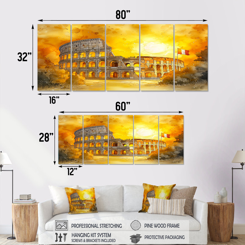 Colisée lueur en Italie - Art mural Italie - décoration murale traditionnelle, H 32 po x l 80 po, 5