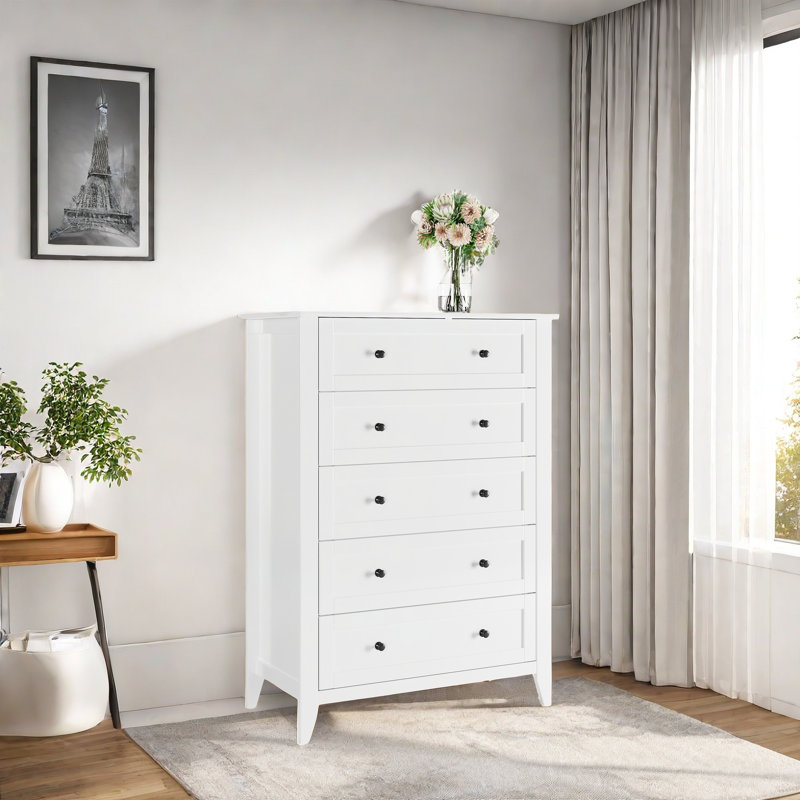 Commode 5 tiroirs 5 tiroirs, Blanc
