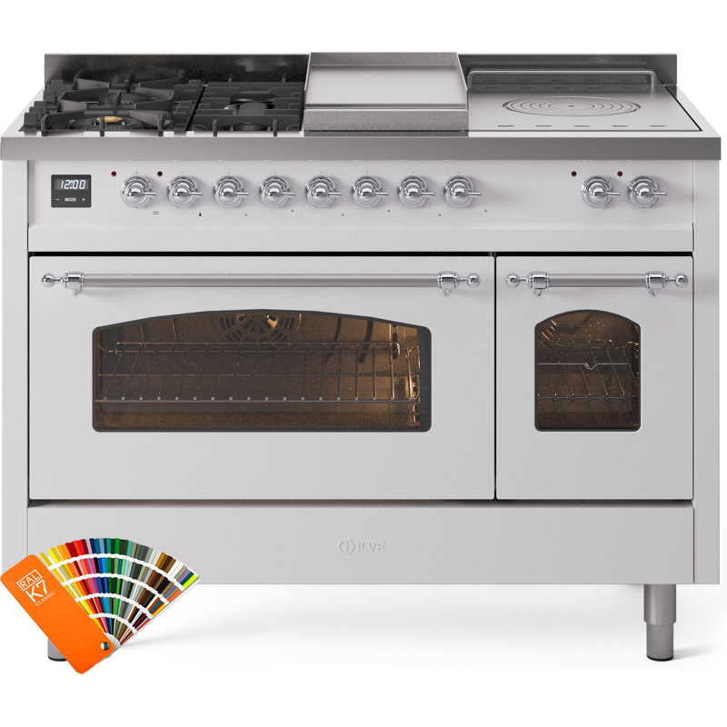 ILVE Nostalgie II 48 Dual Fuel Range, Liquid Propane, Burgundy/Brass