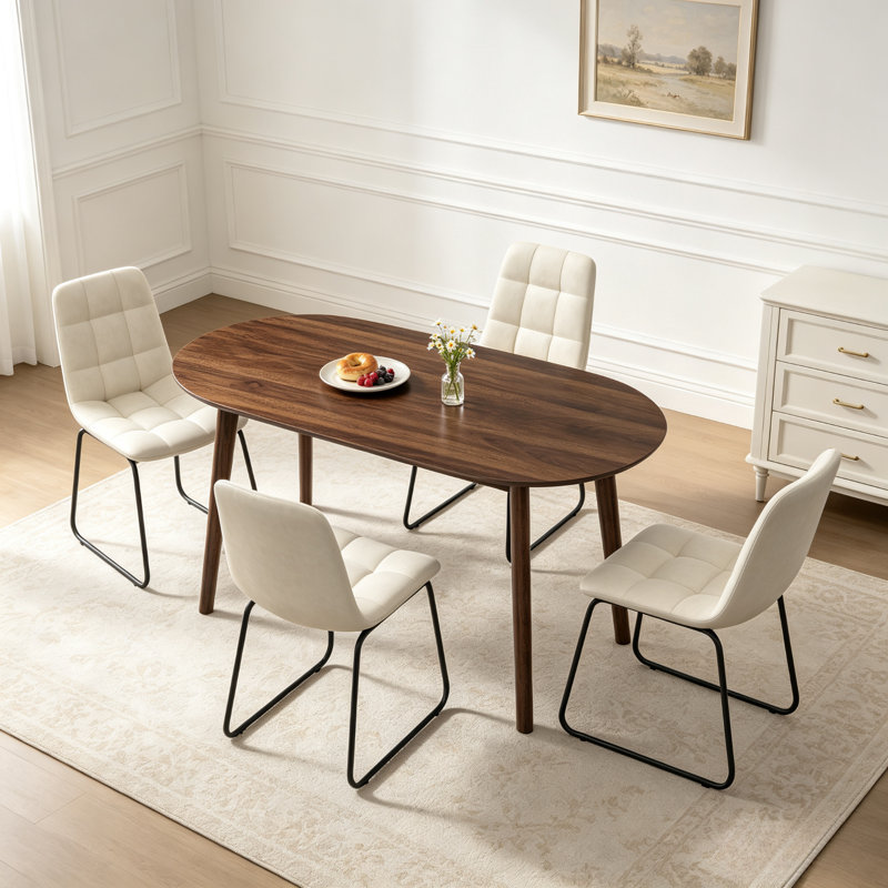 Ensemble de table de salle à manger 63 po, table de cuisine moderne en bois avec 4 chaises rembourrées, ensemble de table 5 pièces pour la salle à manger, appartement