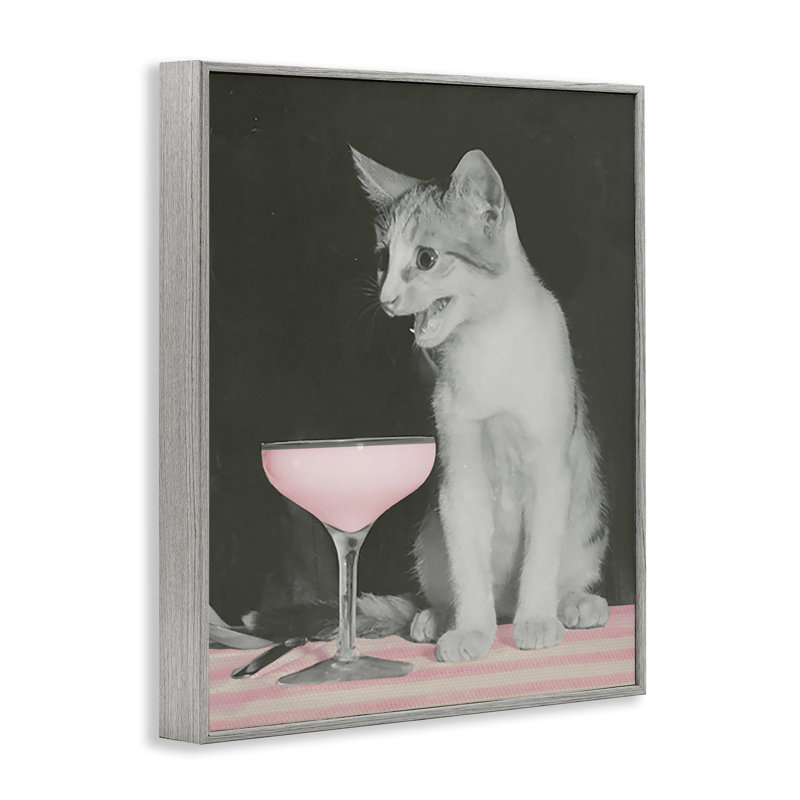 «Cat & Pink Drink», estampe numérique par Daphne Polselli, Estampe numérique Farmhouse, H 30 po x l 24 po