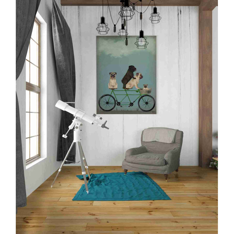 «Pug Tandem» par Fab Funky, art mural sur toile, H 34 po x l 26 po x P 1,25 po