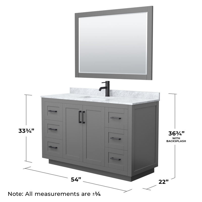 Miranda 54" Freestanding Single Bathroom Vanity with Marble Top with 46" Mirror, Dark Gray, Matte Black