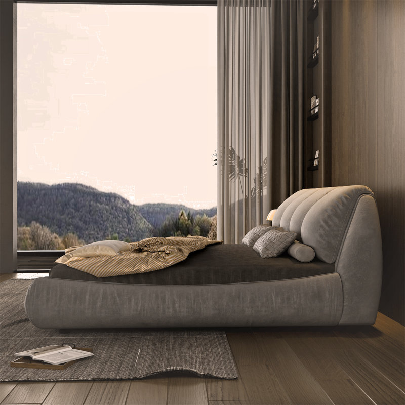 Lit plateforme de luxe avec dossier surdimensionné rembourré, lit plateforme tapissier, lit unique, Gris, Grand lit