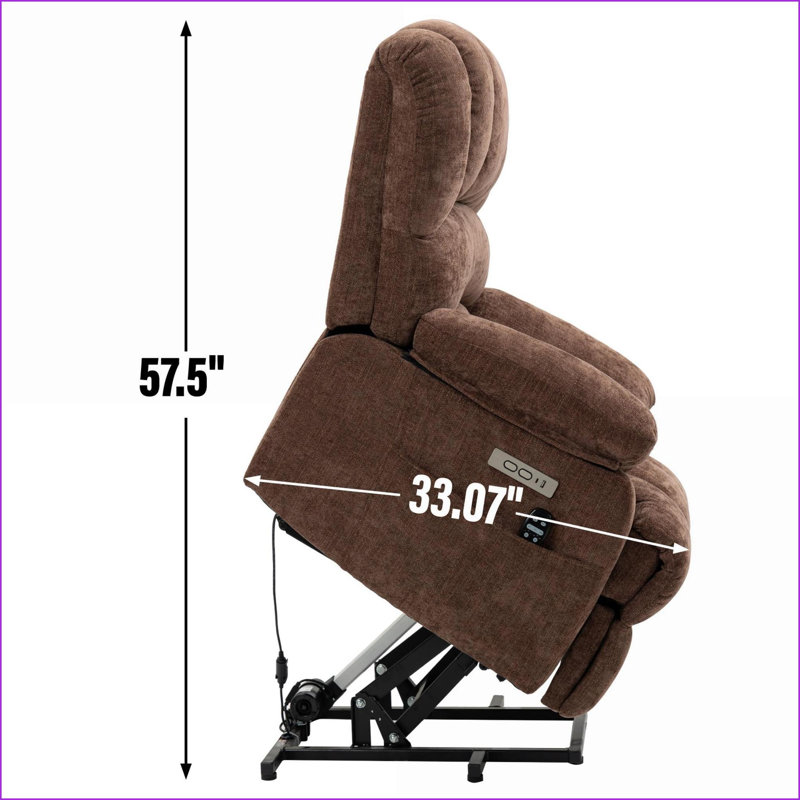 Chenille Power Lift Recliner Chair with 8-Point Vibration Massage and Lumbar Heating, Brown