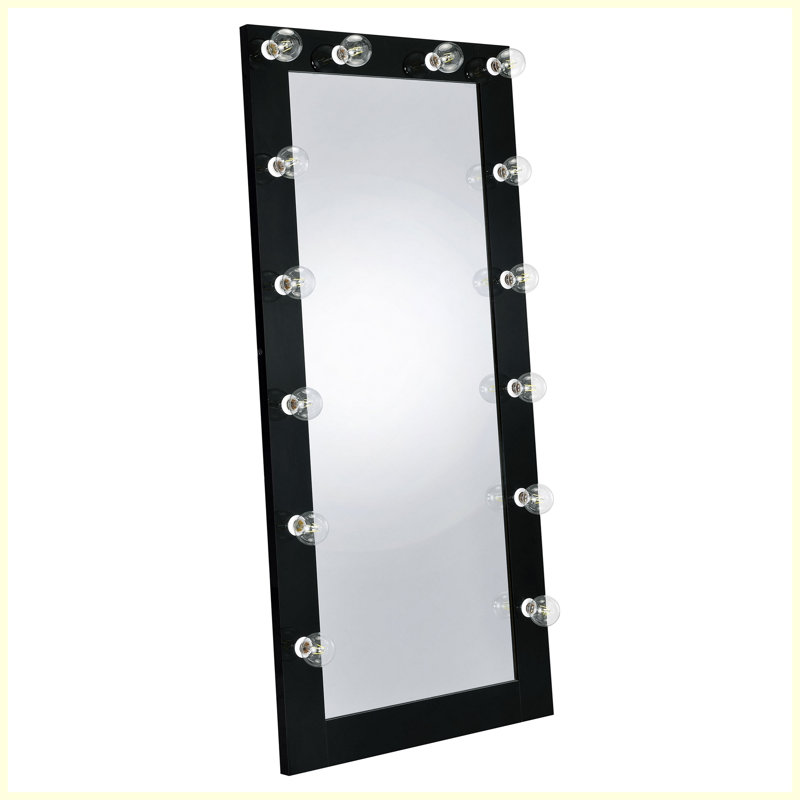 Miroir de plancher pleine longueur 32 po x 71 po noir ultrabrillant | Miroir autoportant Modern Glam pour salon, chambre à coucher