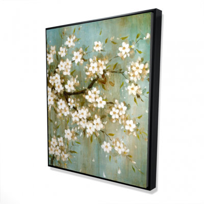White Cherry Blossom Print On Canvas
