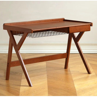 Bureau pratique en bois de cerisier massif avec support de rangement en fil métallique
