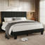  Structure de lit simple, structure de lit plateforme en lin avec tête de lit en tissu, support de lattes en bois massif, silencieux, sans sommier, assemblage facile, blanc-1250905239-1250905238